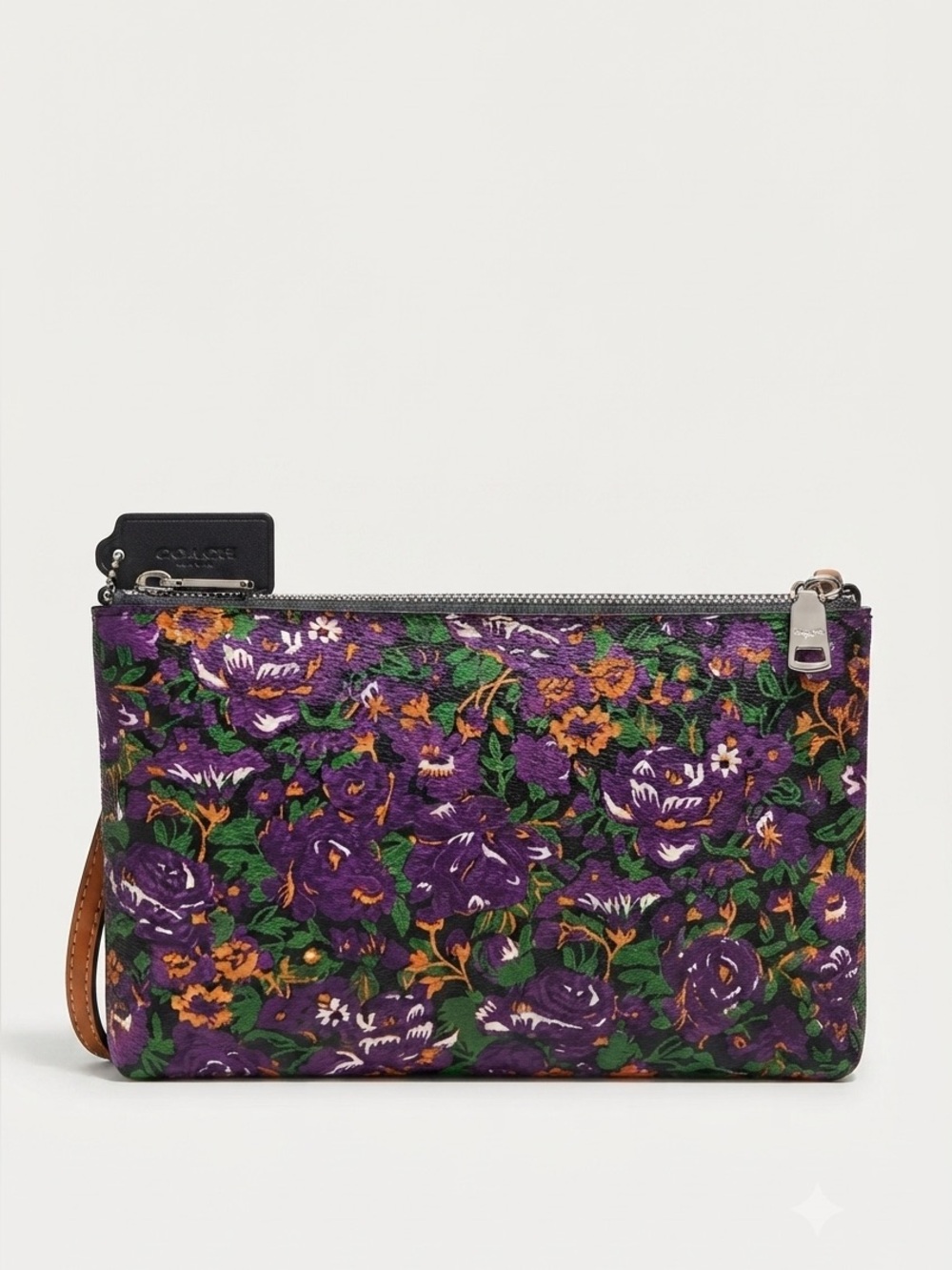 Coach Purple Floral Print Crossbody Bag Small Double Zip Shoulder Purse NWT - Picture 2 of 6